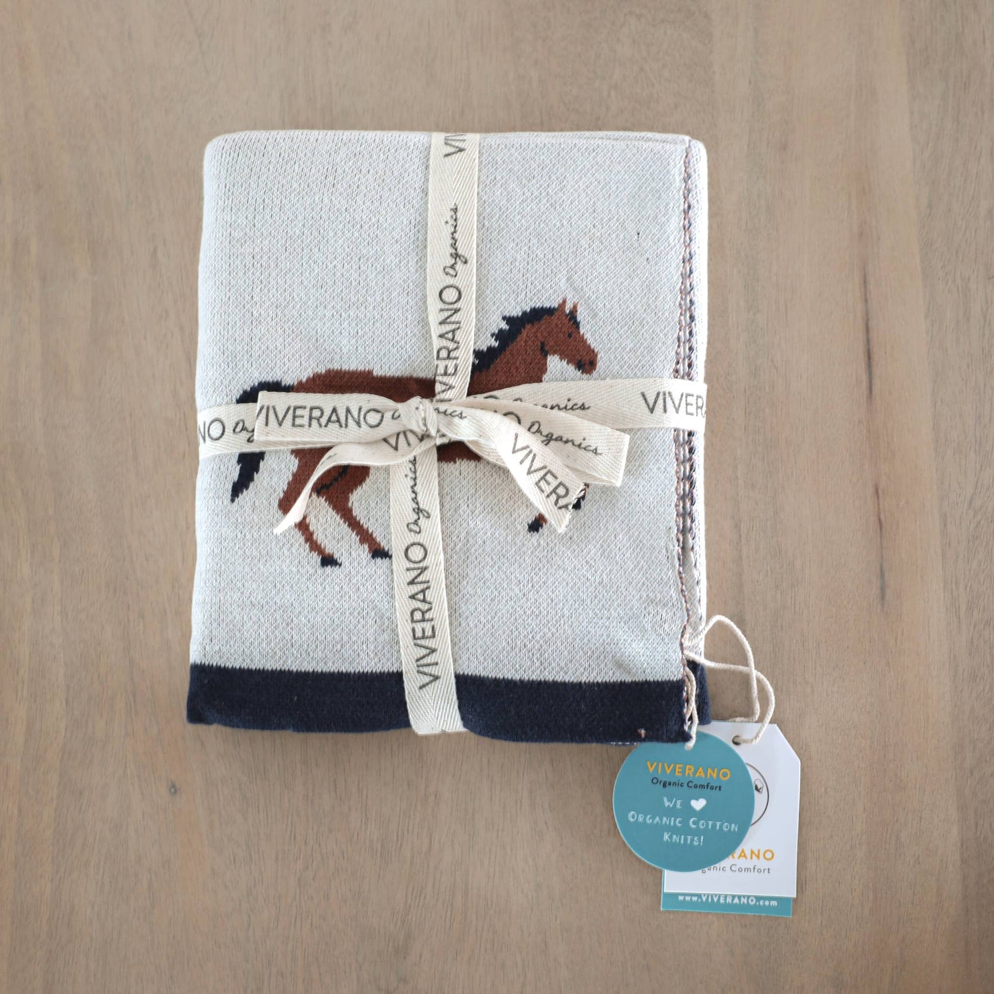 Horse - Organic Cotton Jacquard Sweater Knit Baby Blanket - by Carlyle Avenue