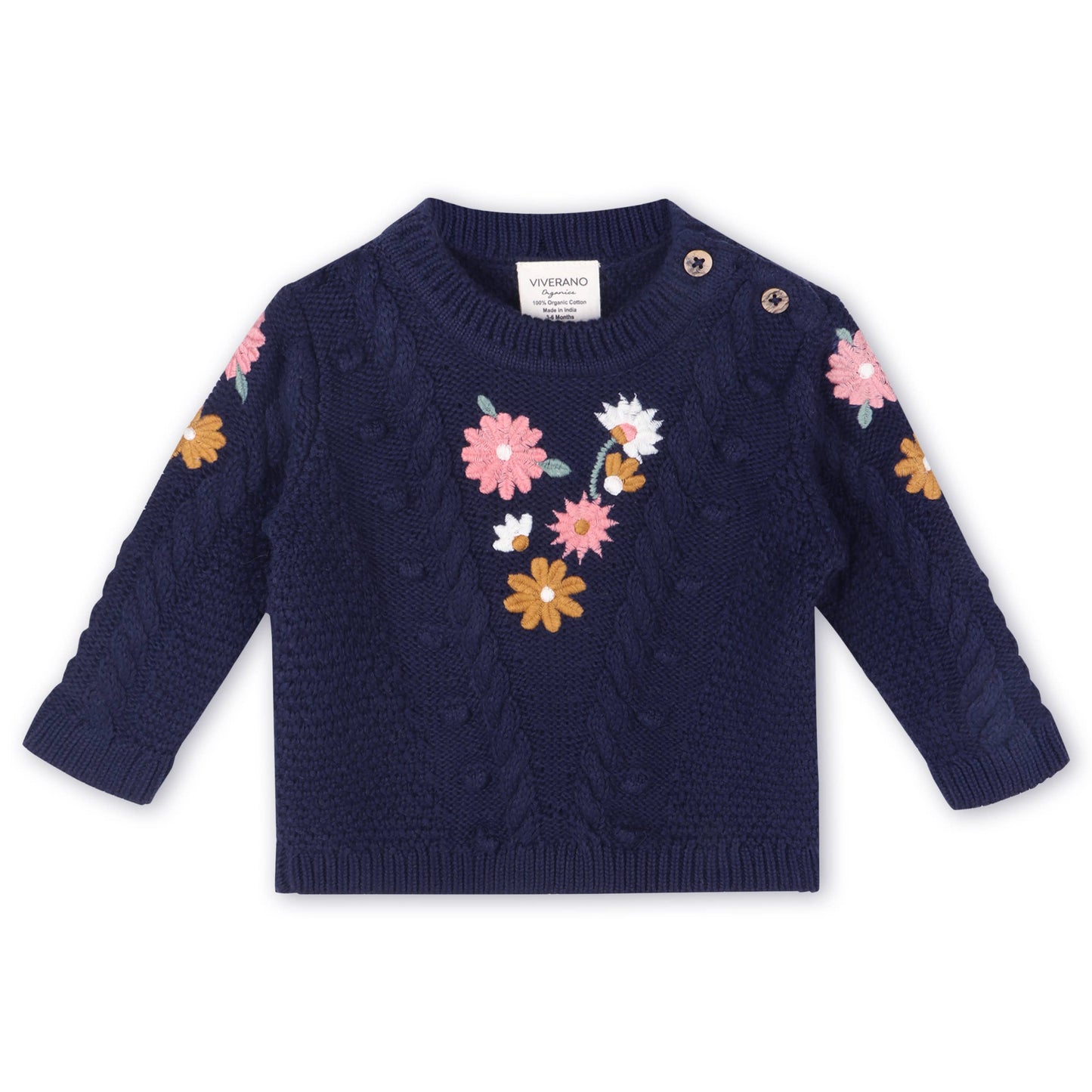 Floral Embroidered Chunky Baby Pullover Sweater (Organic) - by Carlyle Avenue