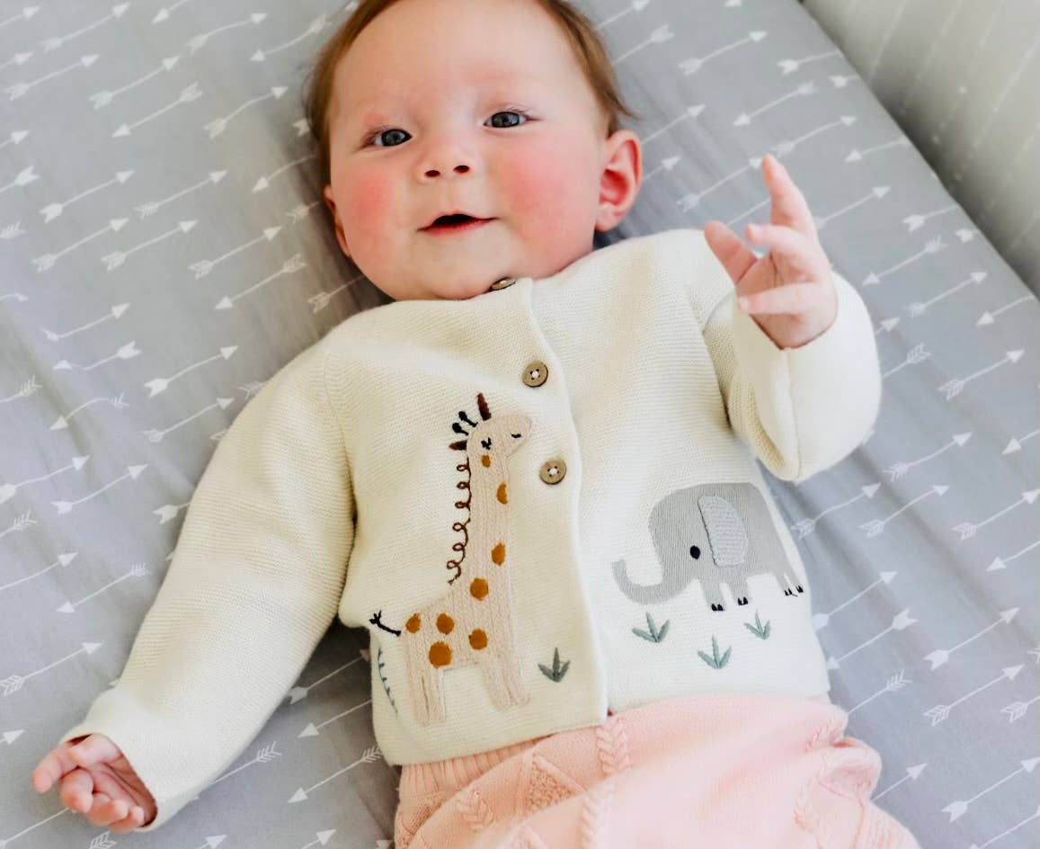 Animal Safari Embroidered Baby Cardigan Sweater (Organic) - by Carlyle Avenue