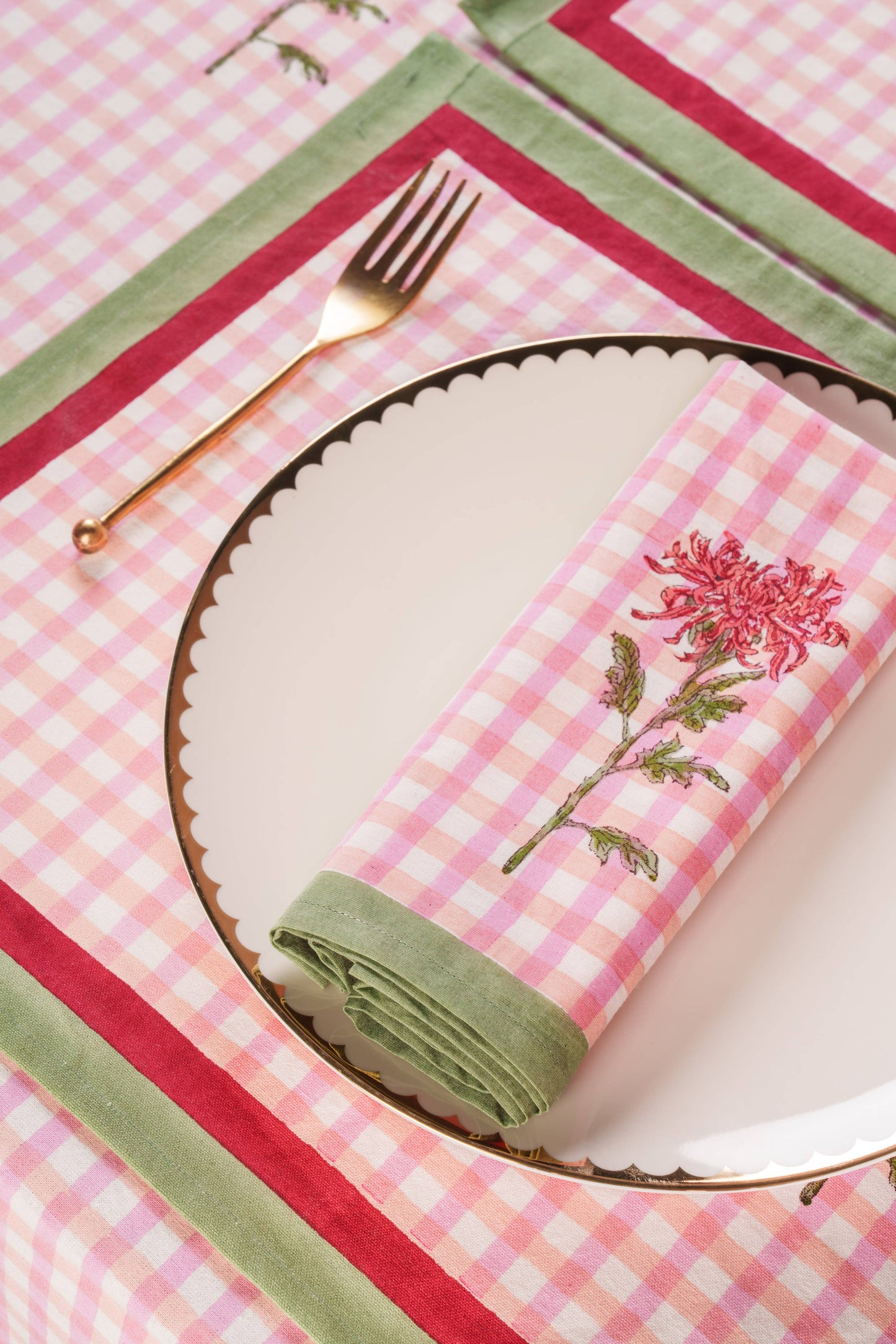 Dahlia Gingham Blockprint Napkins, Set of 4 - Tableware by Carlyle Avenue