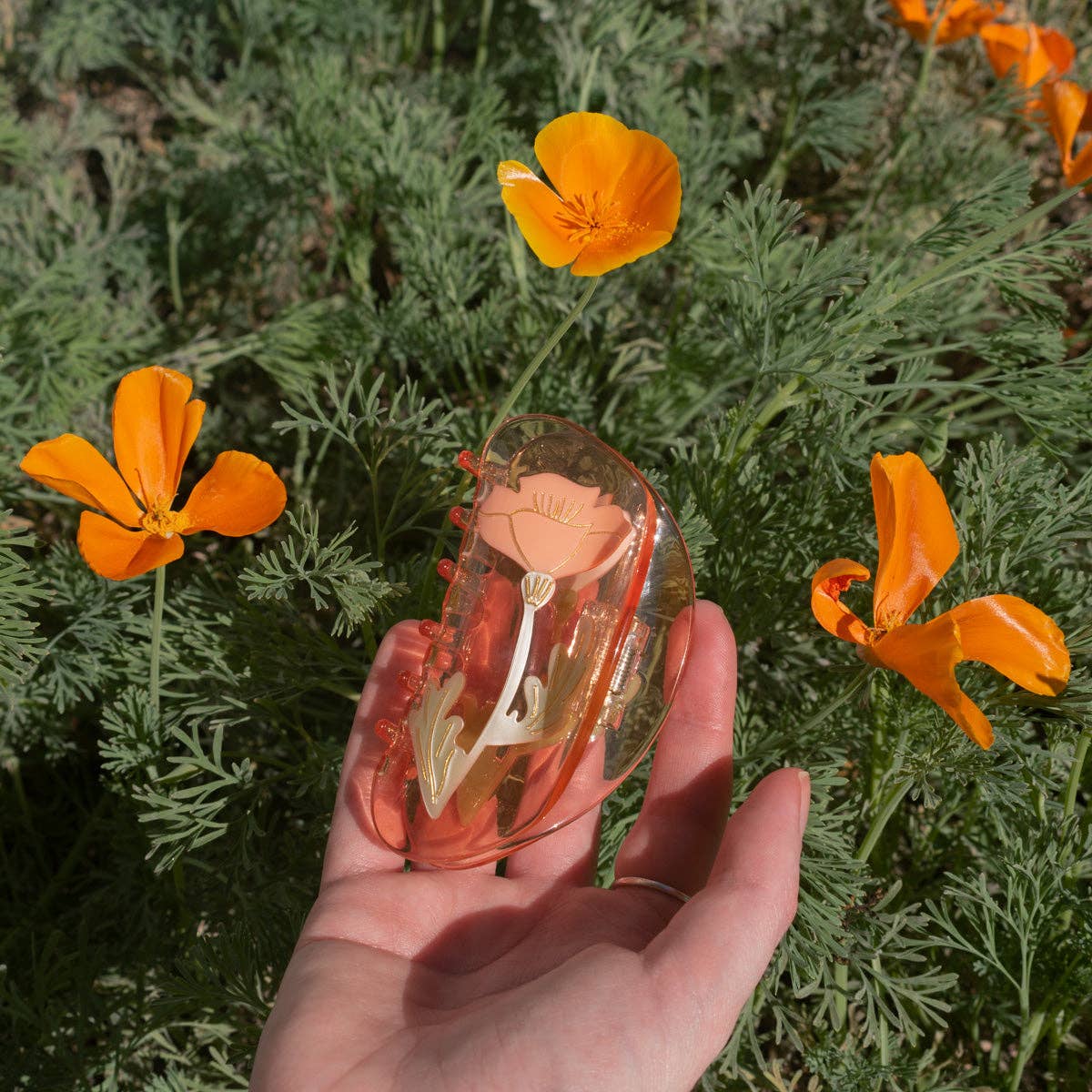 California Poppy Wildflower Hair Claw in Clear Acetate -  by Carlyle Avenue