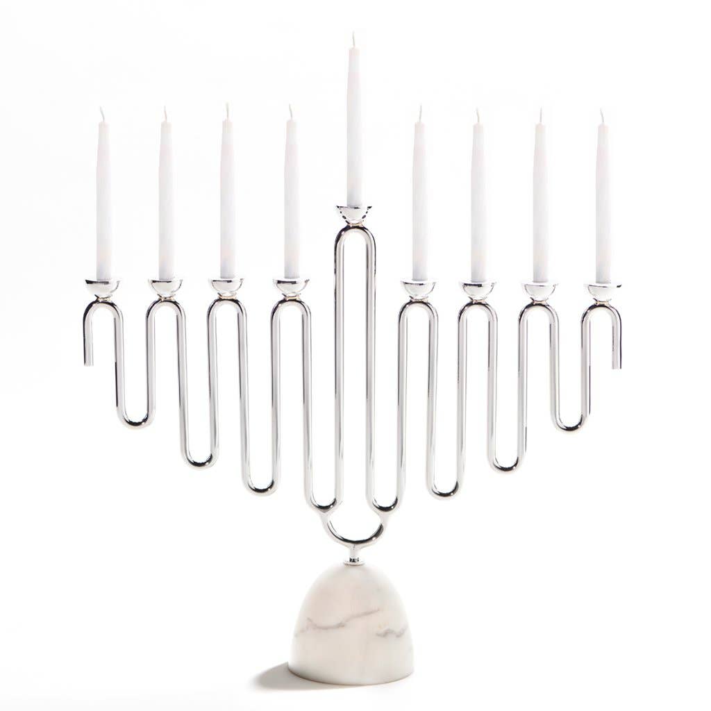 COLUNA Judaica Menorah: Silver/Carrara - Candle Holders by Carlyle Avenue