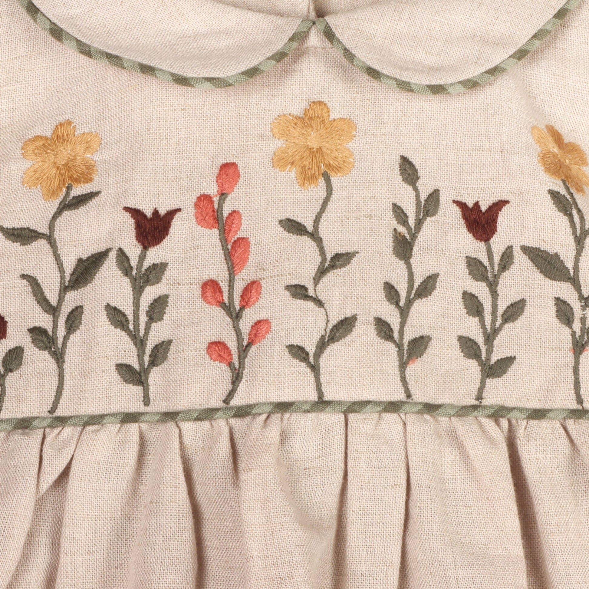 Floral Peter Pan Baby Dress & Fancy Bloomer (Linen Blend) -  by Carlyle Avenue