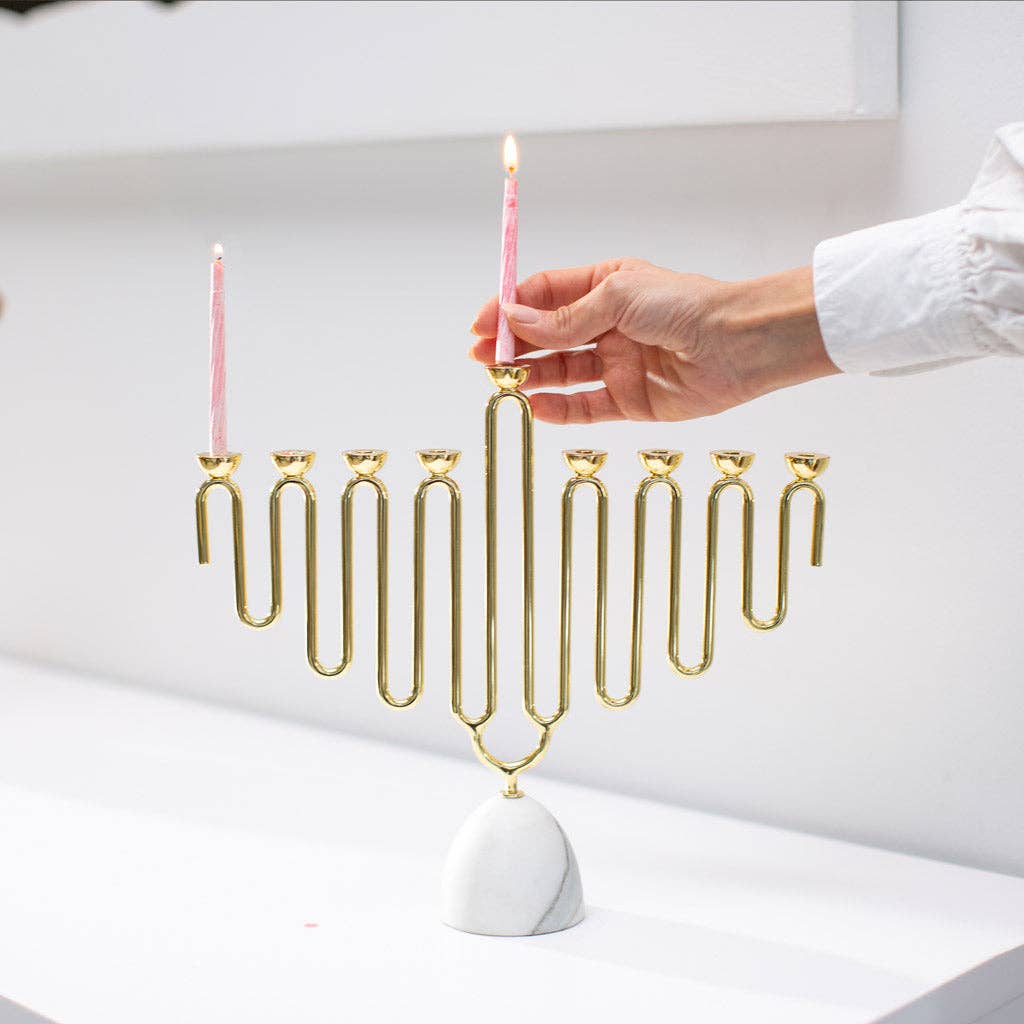 Coluna Menorah, Marble & Gold - Candle Holders by Carlyle Avenue