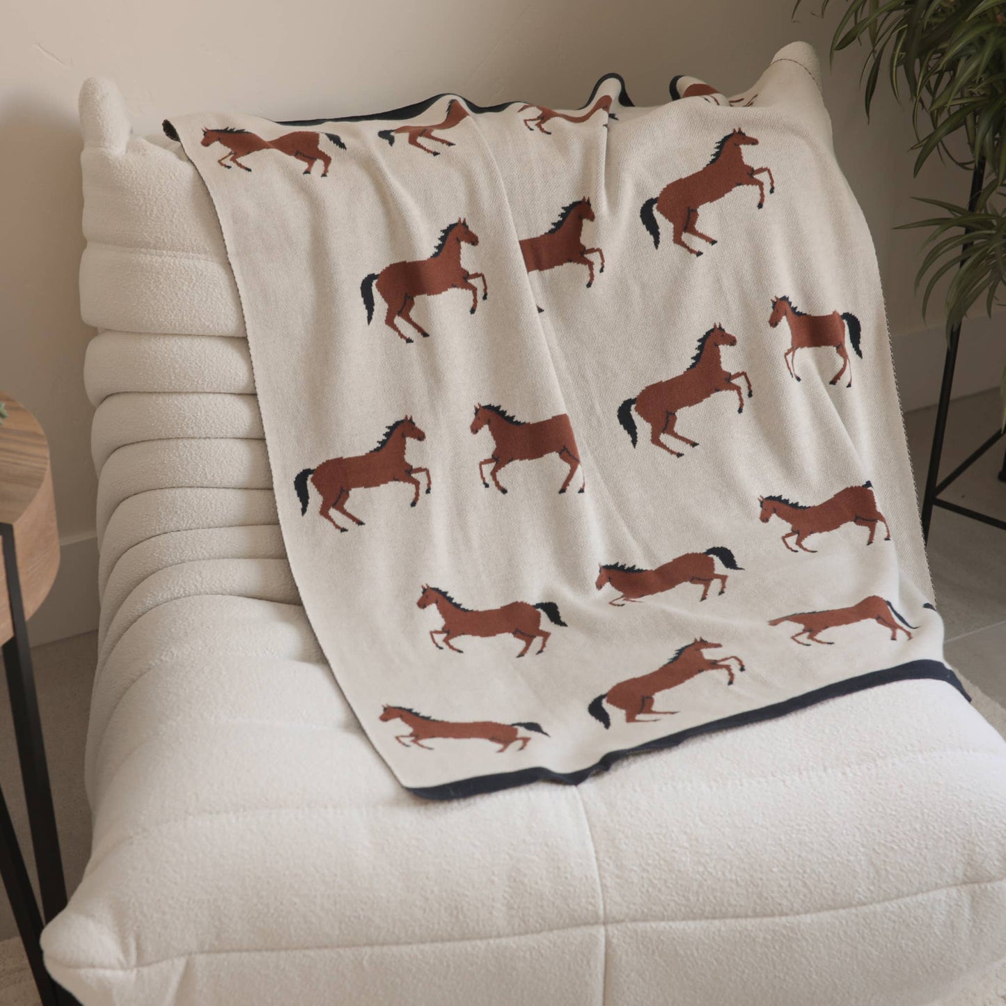 Horse - Organic Cotton Jacquard Sweater Knit Baby Blanket - by Carlyle Avenue