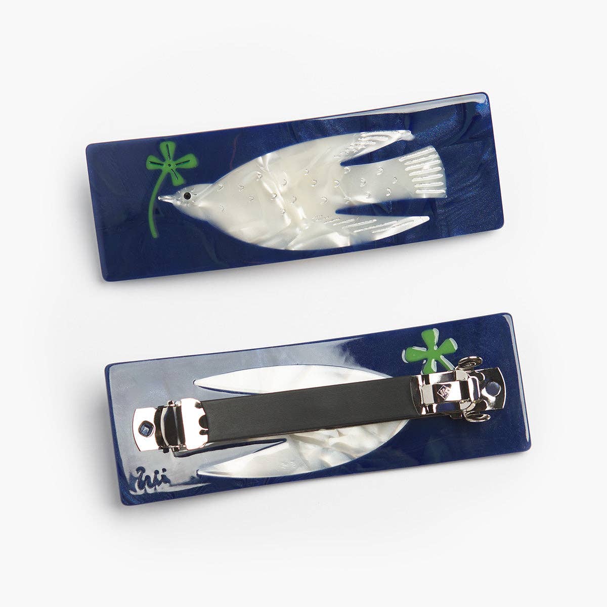 WhiteDove with Four Leaf Clover Acetate French Barrette Clip