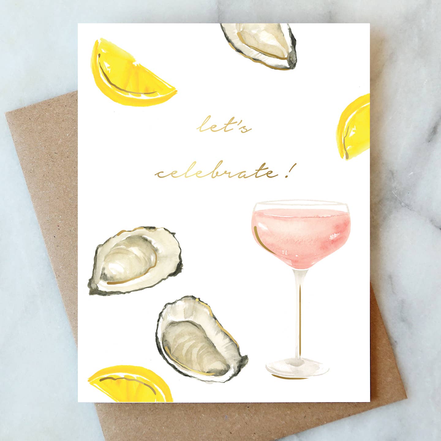 Oysters and Rose Celebration Greeting Card | Cheers Congrats - Greeting Cards by Carlyle Avenue