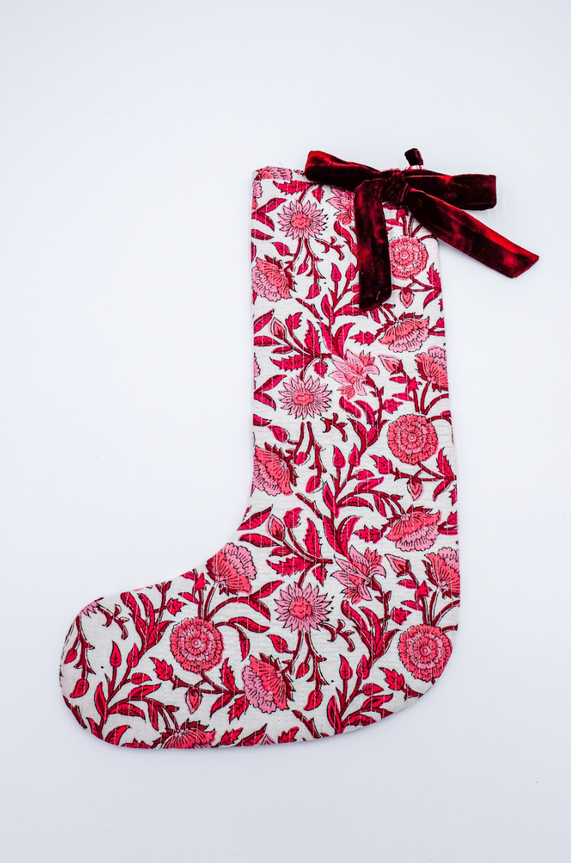 Red Blockprint Holiday Stocking - by Carlyle Avenue