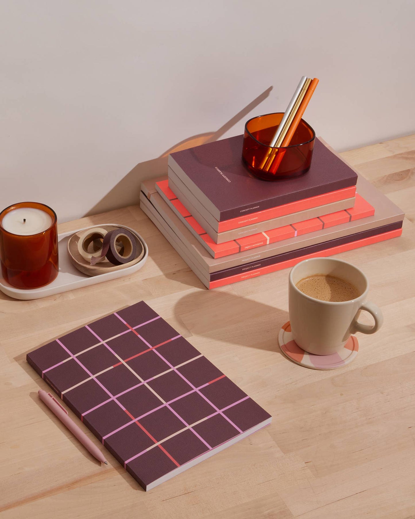 Object Notebook in Maroon Grid - Stationary by Carlyle Avenue