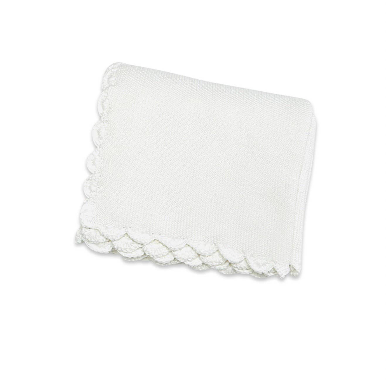 Scallop Edge Classic Knit Baby Blanket + Bunny Rattle SET - by Carlyle Avenue