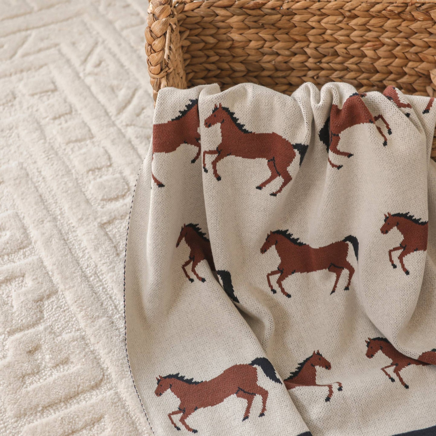 Horse - Organic Cotton Jacquard Sweater Knit Baby Blanket - by Carlyle Avenue
