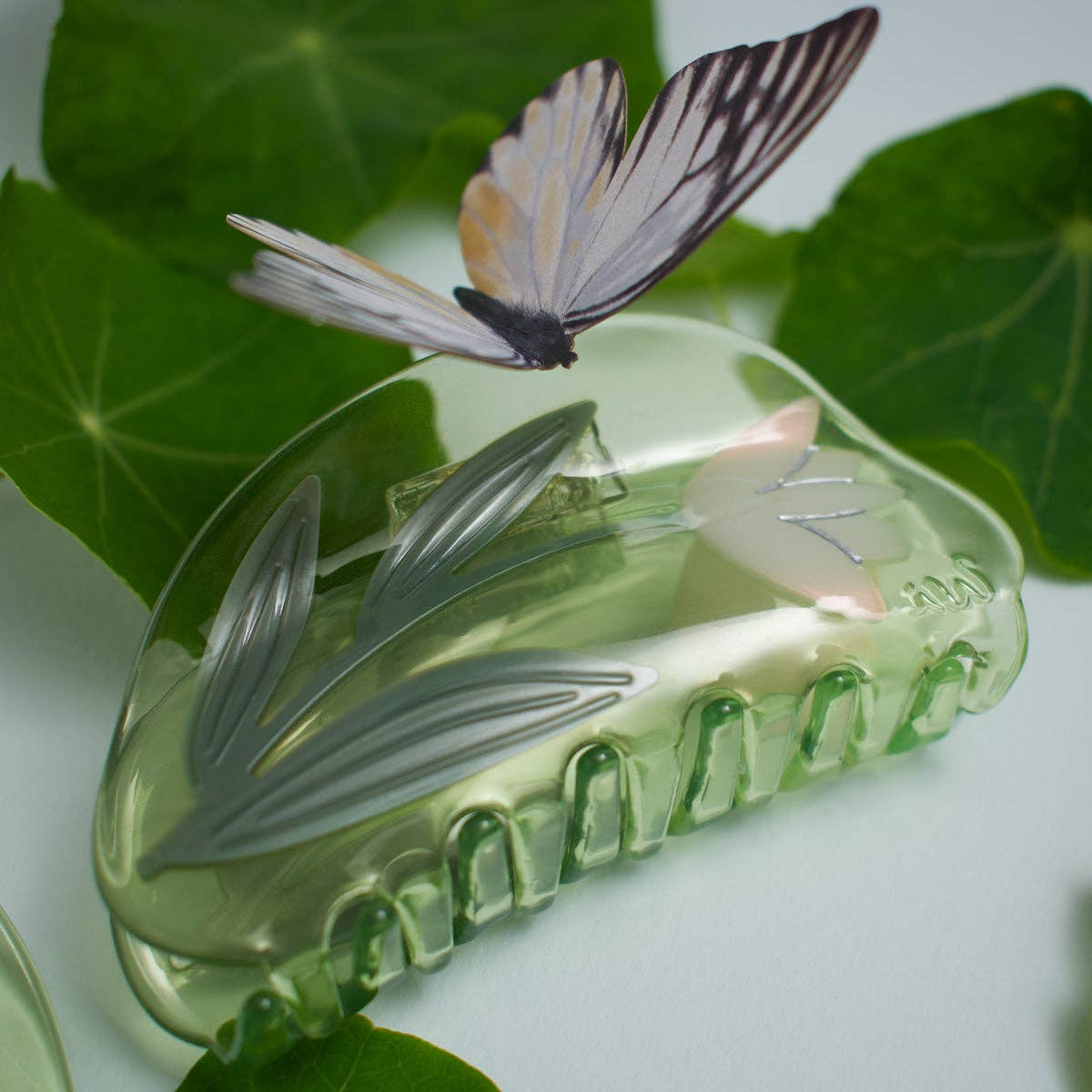 Lotus Flower Hair Claw in Clear Green Acetate -  by Carlyle Avenue