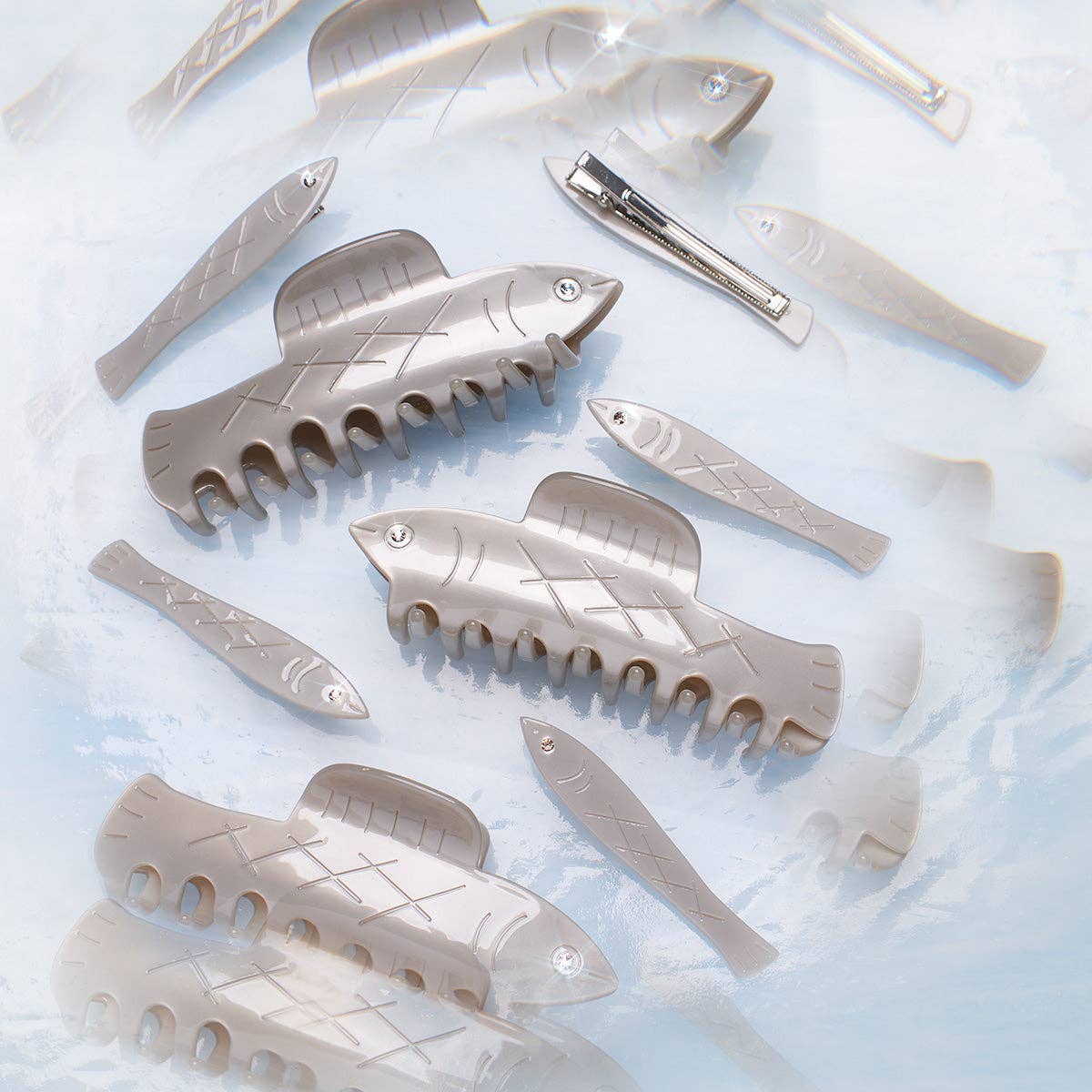 Herring Fish Silver Acetate Hair Claw with Rhinestone Eye - by Carlyle Avenue