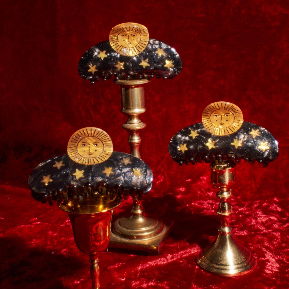 Sun and Stars Astrology Hair Claw in Gold and Black Acetate