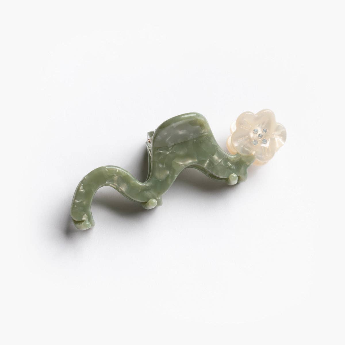 White Orange Blossom Flower Small Squiggle Acetate Hair Claw - by Carlyle Avenue