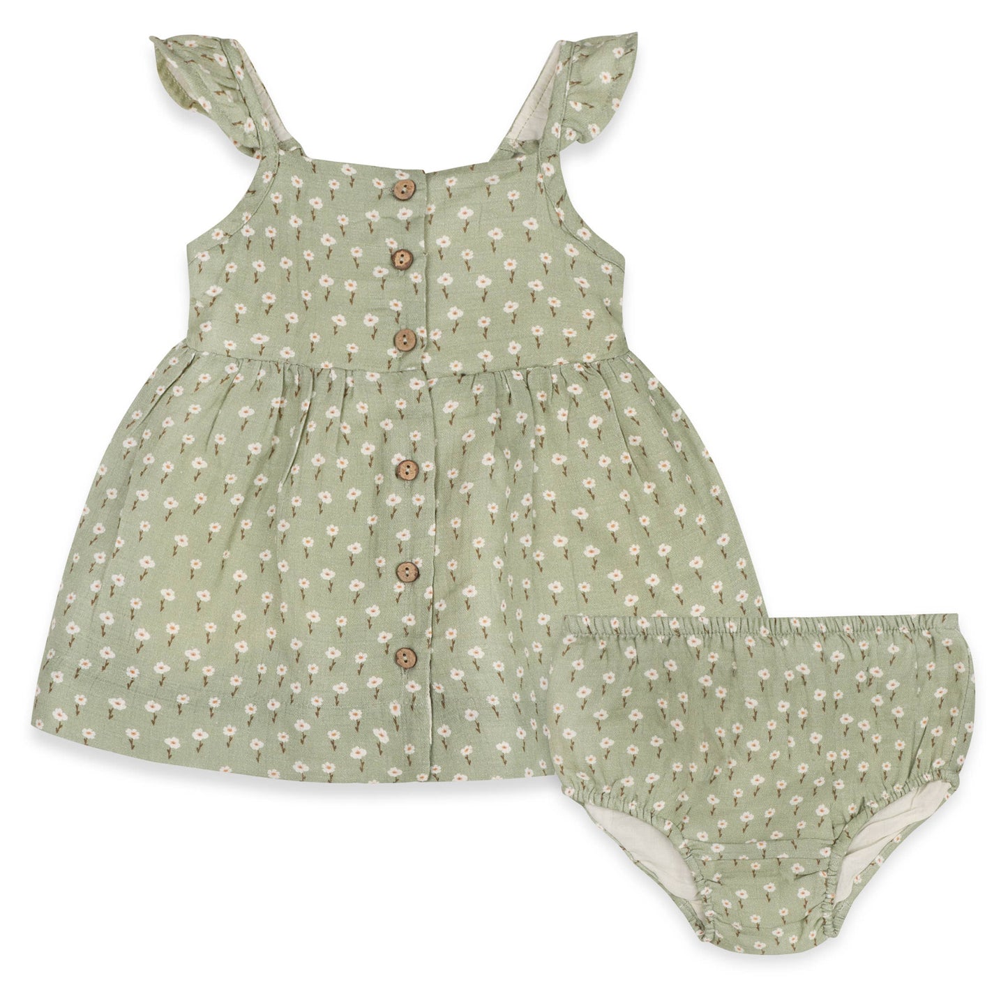 Sage Floral Baby Dress + Bloomer (Organic Muslin) - Kids Clothing by Carlyle Avenue