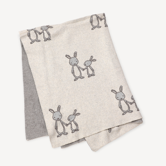 Bunny - Organic Cotton Jacquard Sweater Knit Baby Blanket -  by Carlyle Avenue