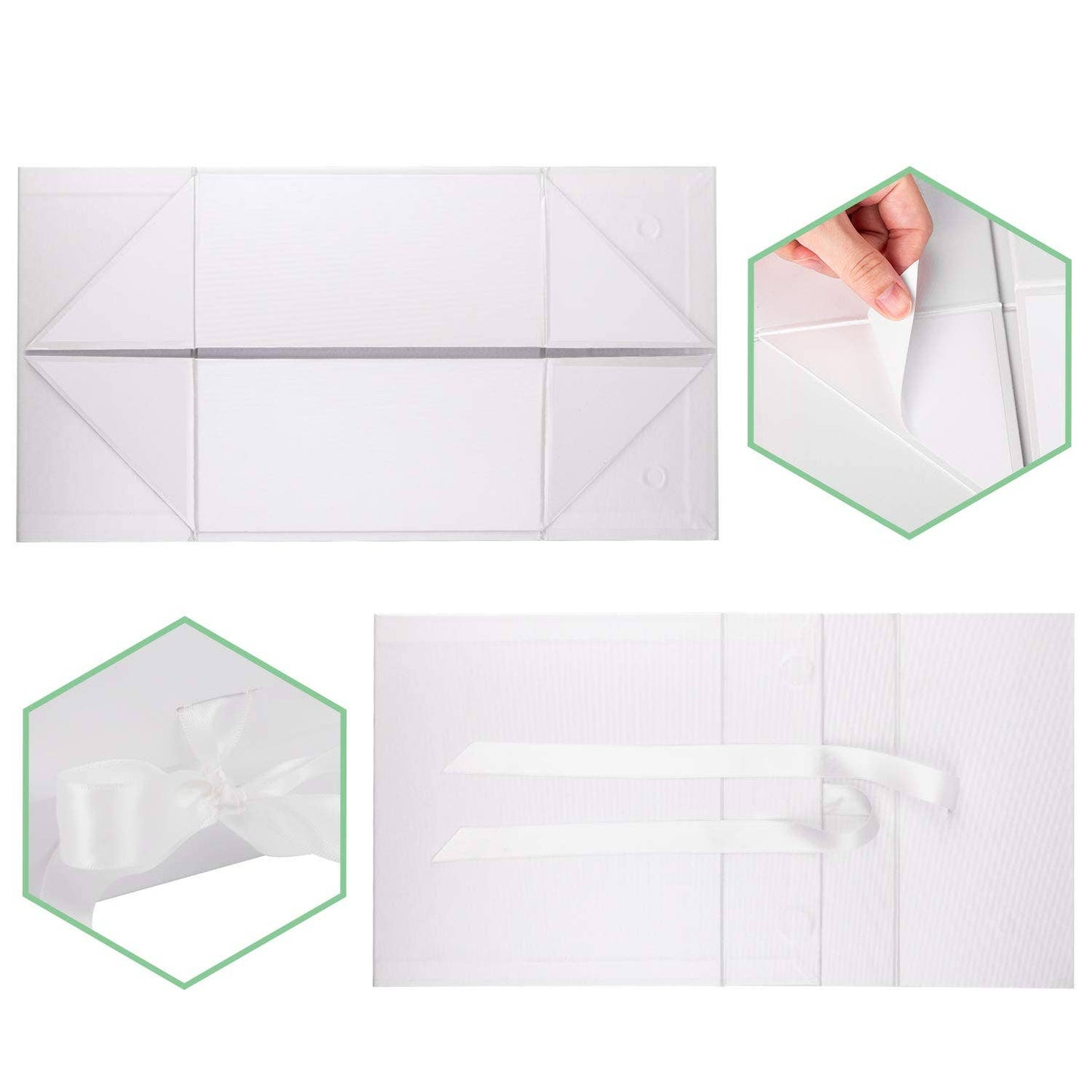 8" x 8" x 4" Collapsible Gift Box w/ Satin Ribbon & Magnetic | White