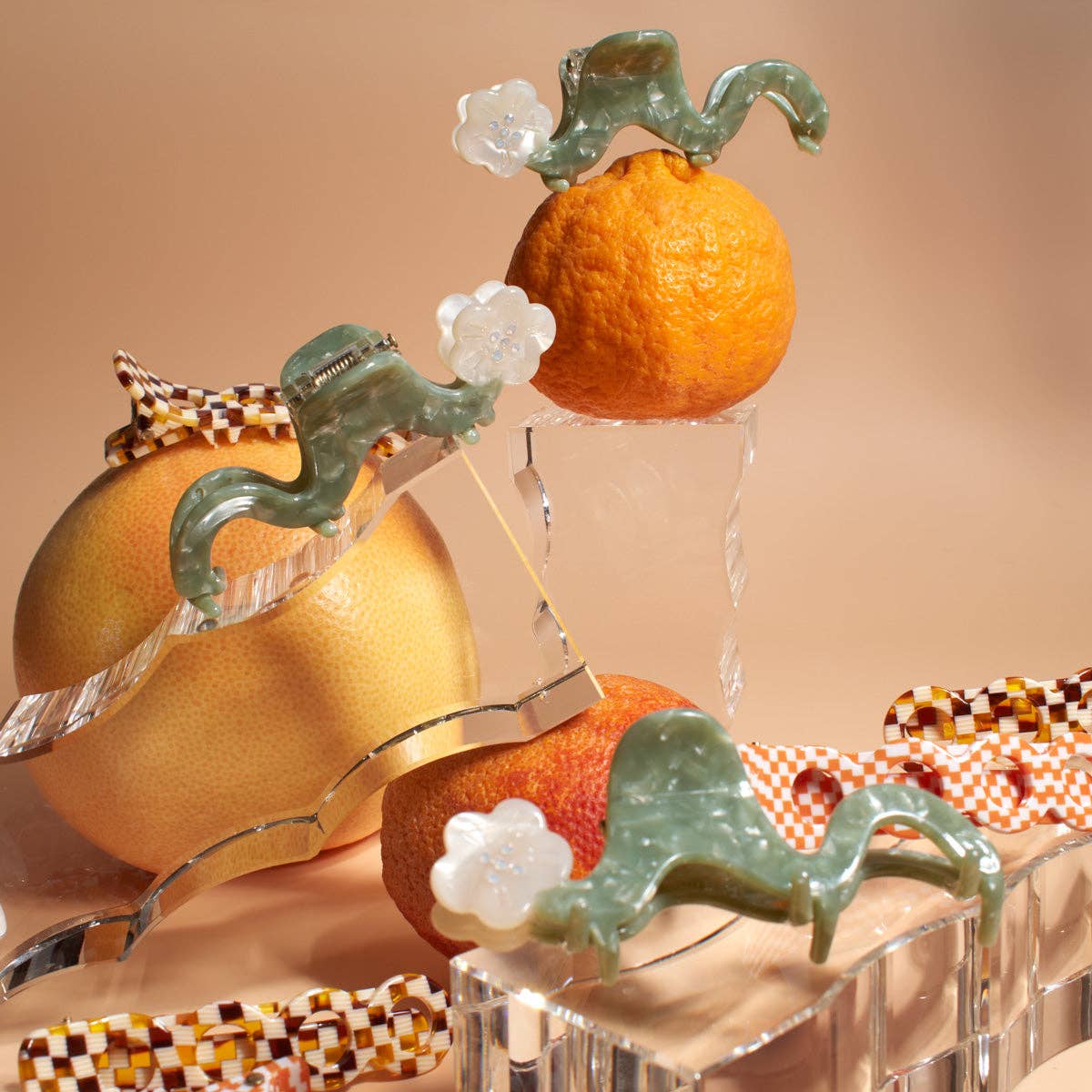 White Orange Blossom Flower Small Squiggle Acetate Hair Claw - by Carlyle Avenue