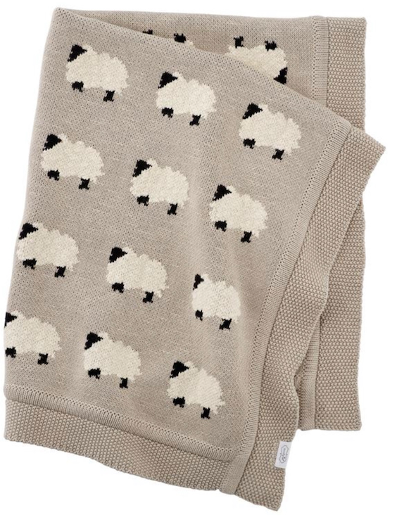 Furry Sheep - Organic Cotton Jacquard Knit Baby Blanket - Baby Blanket by Carlyle Avenue