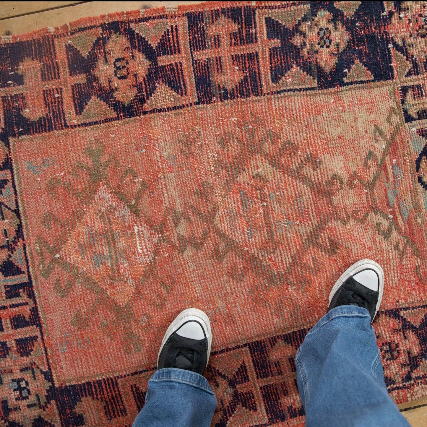 Small Vintage Distressed Oushak Square Rug - Rug by Carlyle Avenue