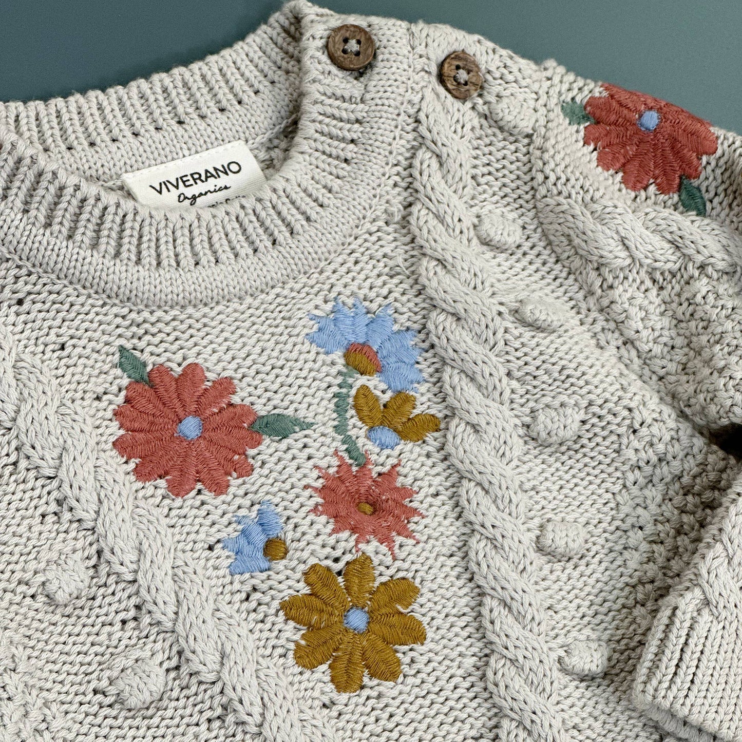 Floral Embroidered Chunky Baby Pullover Sweater (Organic) - by Carlyle Avenue