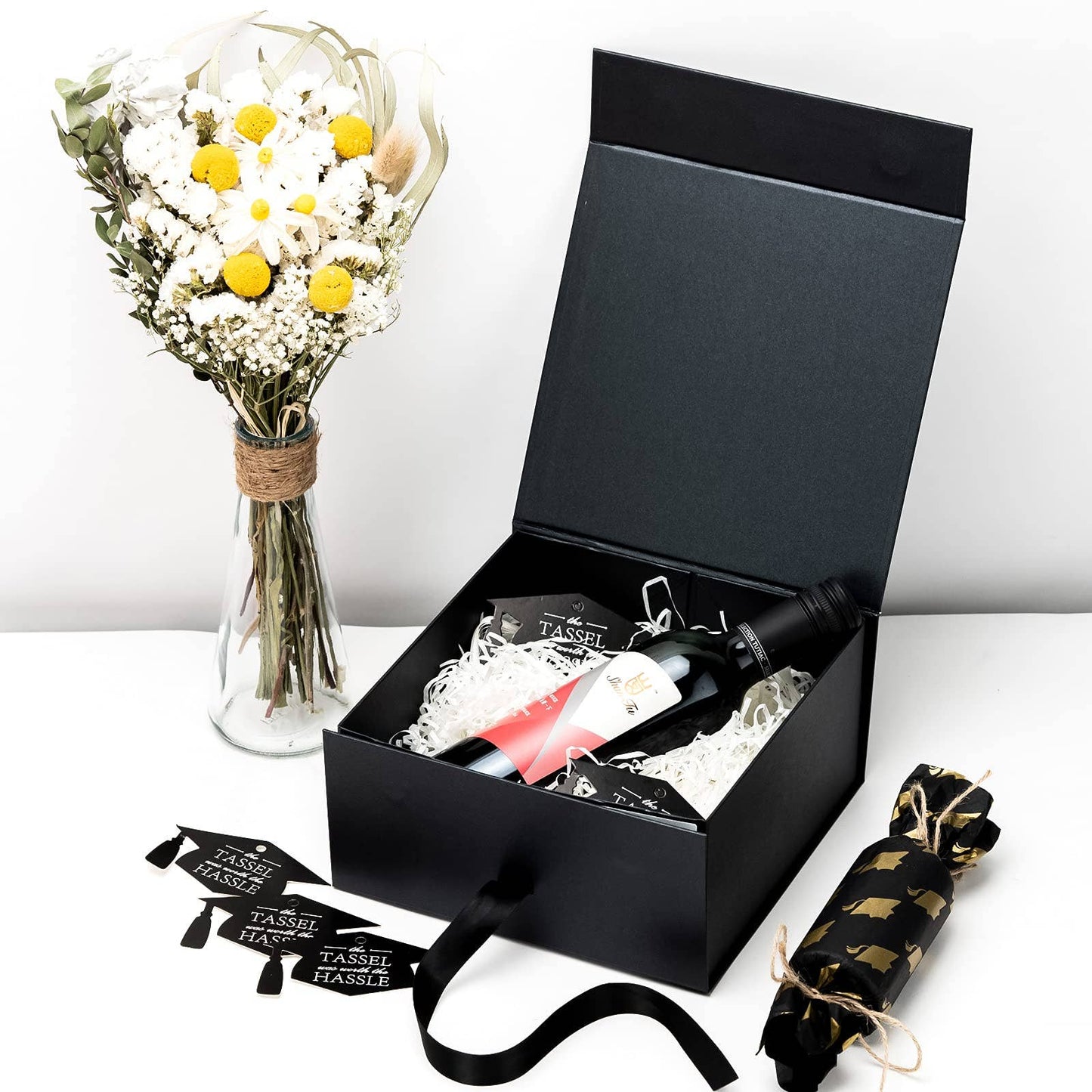 8" x 8" x 4" Collapsible Gift Box w/ Satin Ribbon & Magnetic | Black