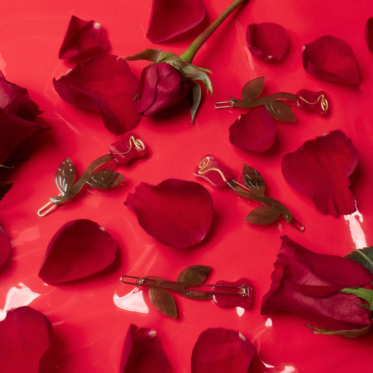 Red Rose Acetate Barrette Hair Clip Set -  by Carlyle Avenue