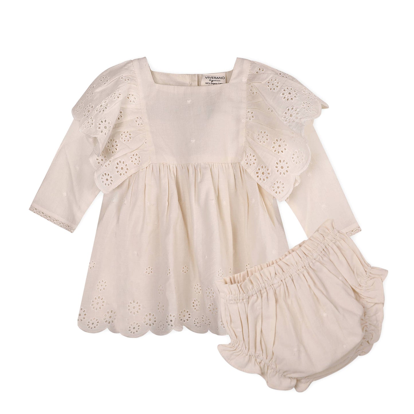 Schiffli Lace Collar Baby Girl Dress & Bloomer (Organic) - by Carlyle Avenue