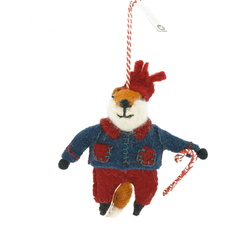 Fox w/ Jacket and Candy Cane Ornament - Ornaments by Carlyle Avenue
