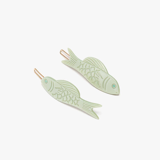 Jade Green Acetate Fish Women's Hair Clip Barrette Set -  by Carlyle Avenue
