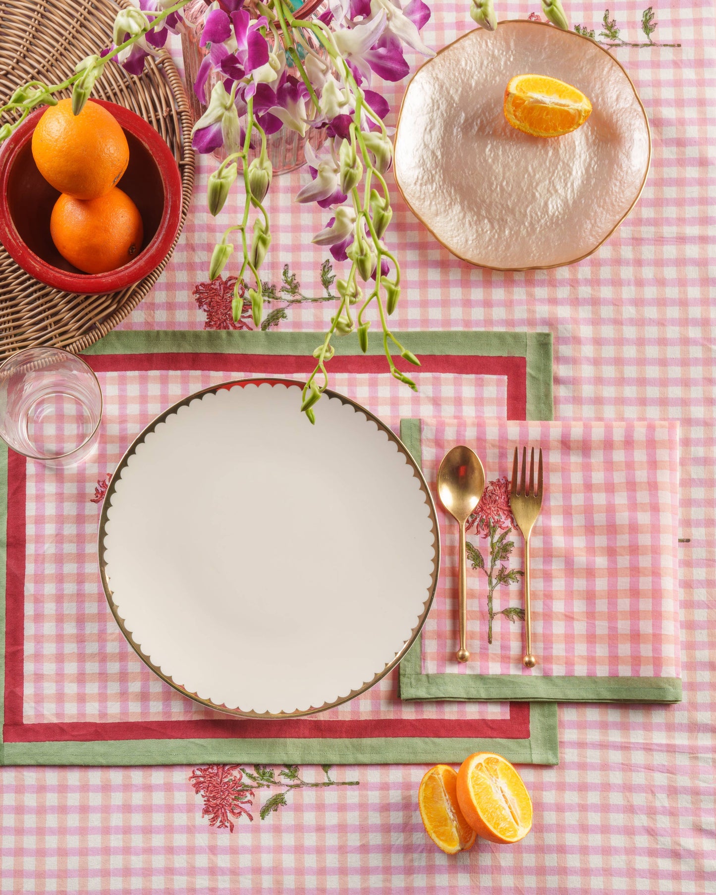 Dahlia Gingham Blockprint Napkins, Set of 4 - Tableware by Carlyle Avenue