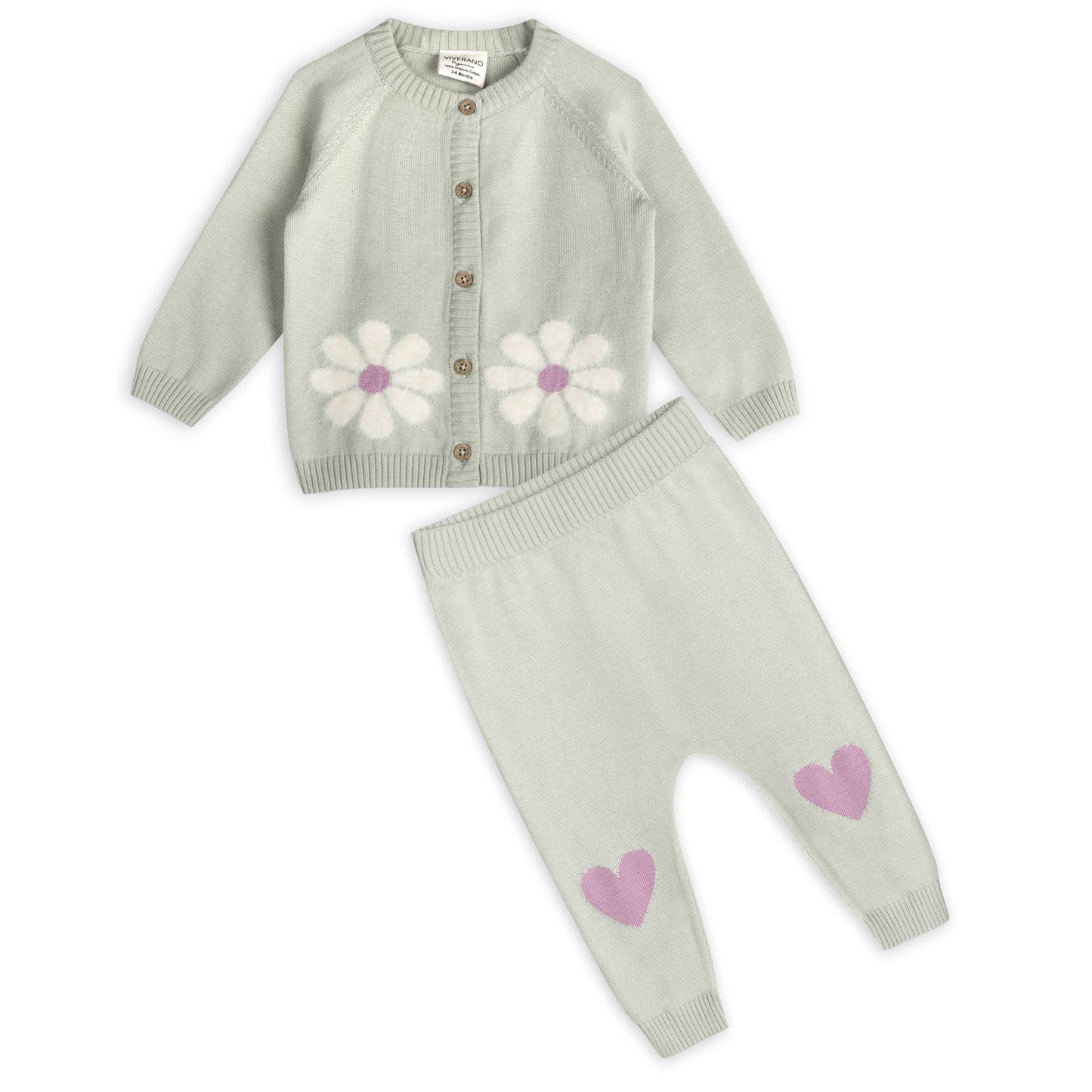 Flower & Heart Baby Sweater Cardigan & Pants Set -Organnic - Kids Clothing by Carlyle Avenue