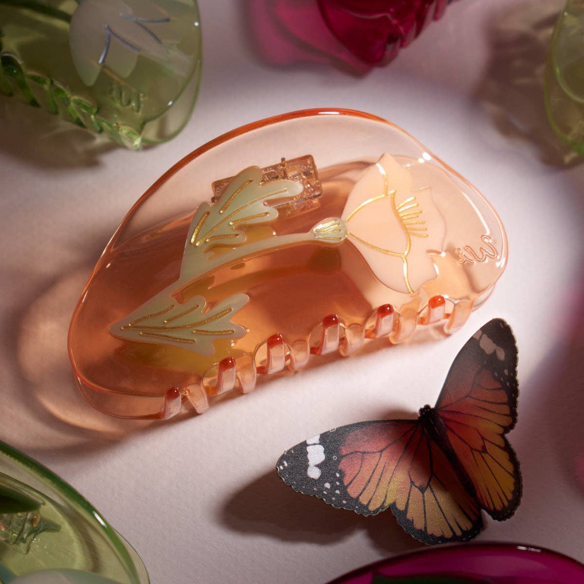 California Poppy Wildflower Hair Claw in Clear Acetate -  by Carlyle Avenue