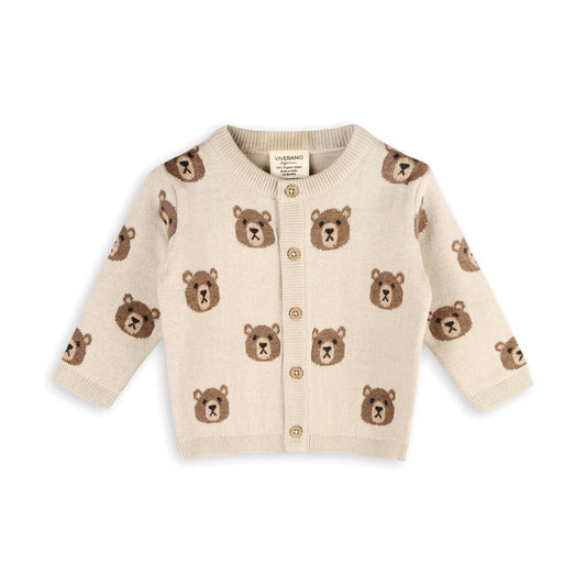 Brown Bear Jacquard Baby Cardigan Sweater (Organic Cotton) -  by Carlyle Avenue