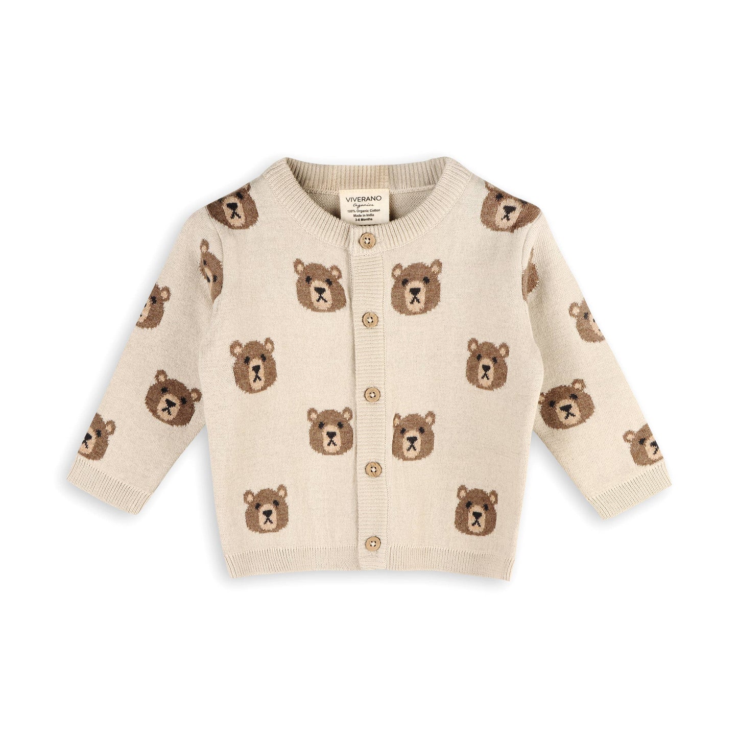 Brown Bear Jacquard Baby Cardigan Sweater (Organic Cotton) - by Carlyle Avenue
