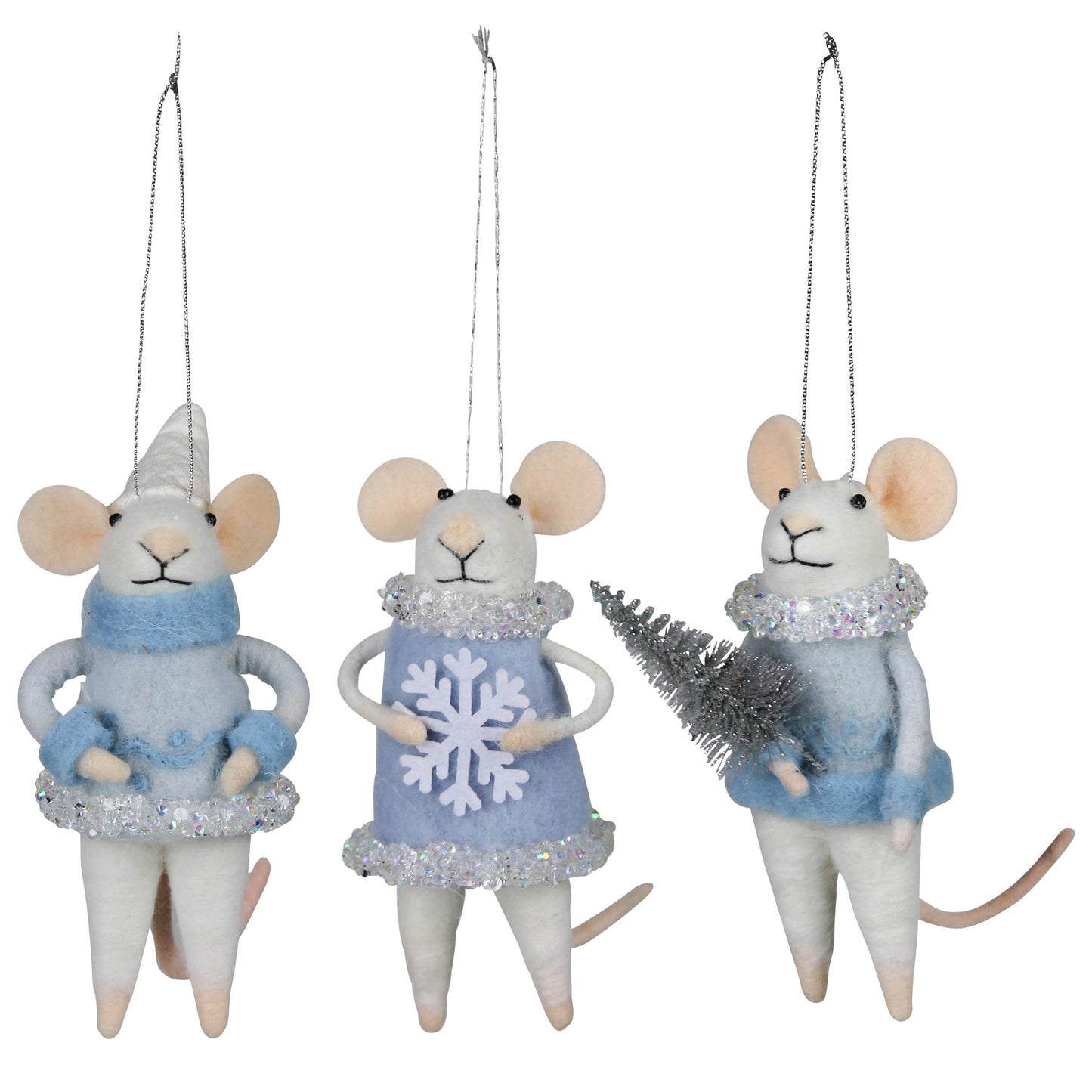 Wintertime Mice Ornaments, Felt, Set/3