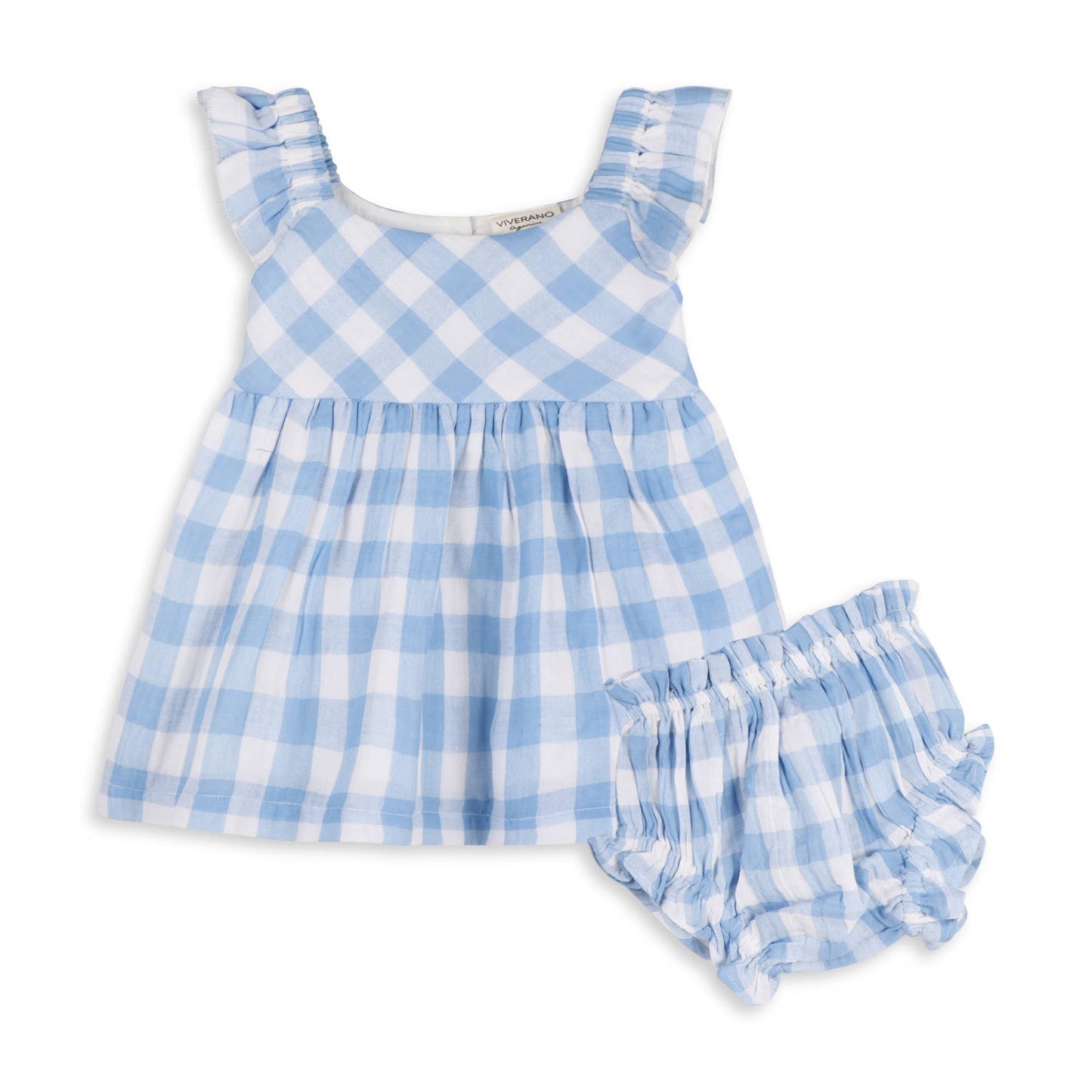 Audrey Arctic Blue Gingham Baby Dress + Bloomer (Organic) - Kids Clothing by Carlyle Avenue