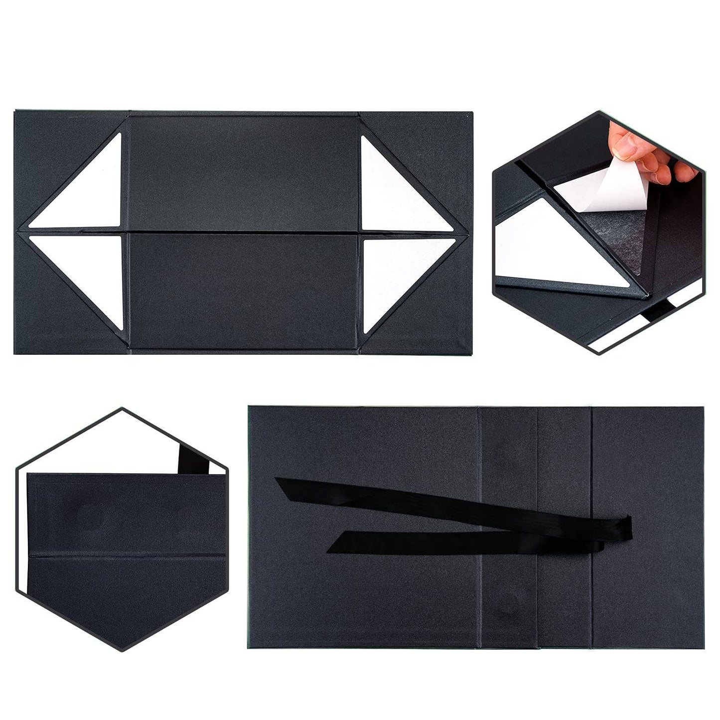 8" x 8" x 4" Collapsible Gift Box w/ Satin Ribbon & Magnetic | Black