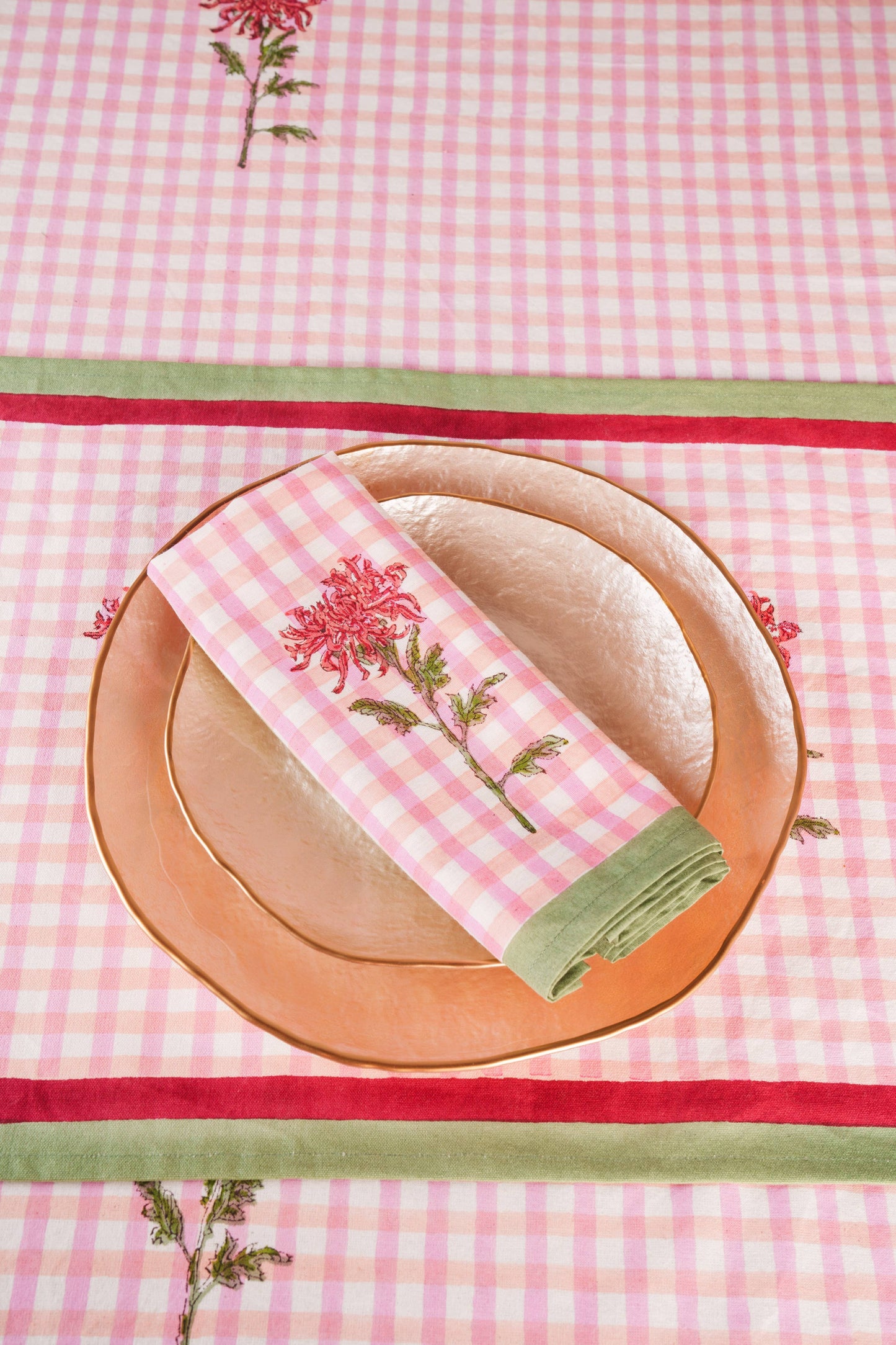Dahlia Gingham Blockprint Napkins, Set of 4 - Tableware by Carlyle Avenue