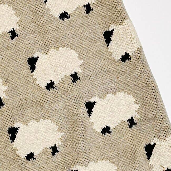 Furry Sheep - Organic Cotton Jacquard Knit Baby Blanket - Baby Blanket by Carlyle Avenue