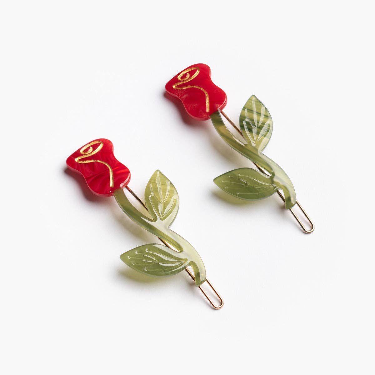 Red Rose Acetate Barrette Hair Clip Set -  by Carlyle Avenue