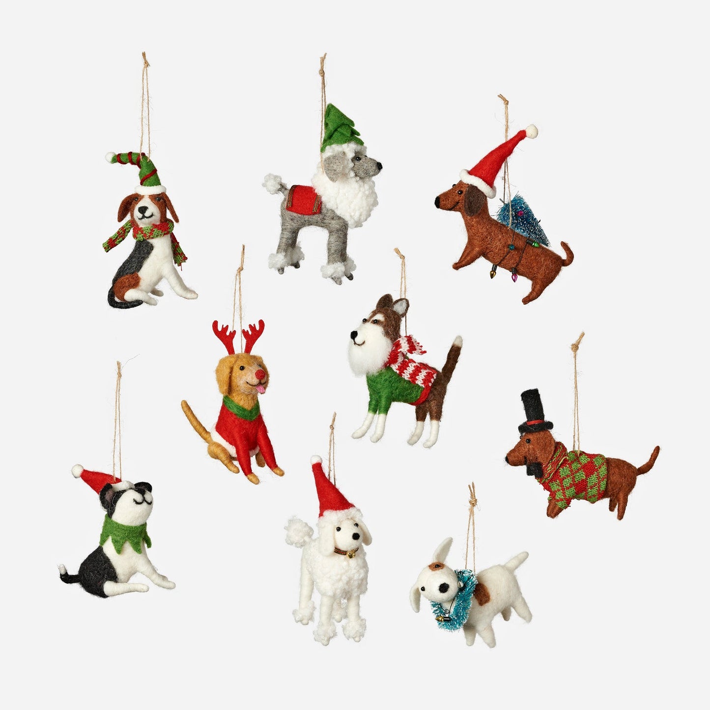 Festive Felt Dog Ornament - Set of 9 Assorted