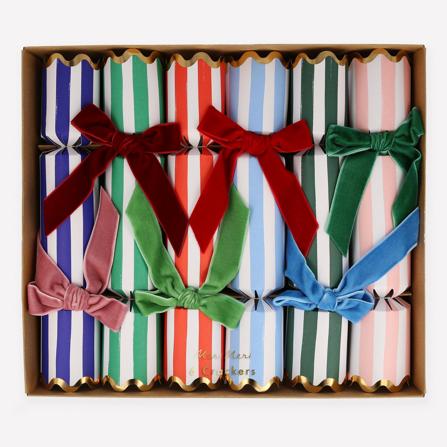 Stripe Velvet Bow Crackers - Christmas Decor by Carlyle Avenue