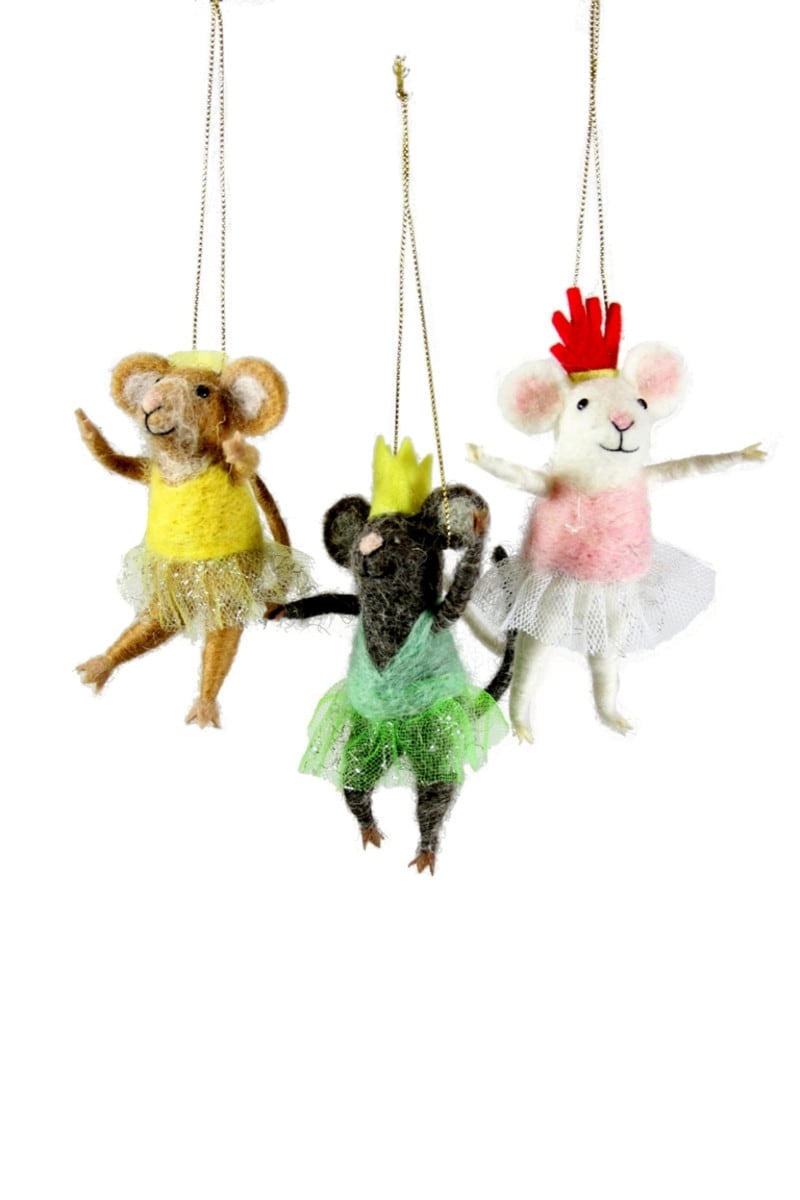 Set of 3 Felt Ballerina Mice - Ornaments by Carlyle Avenue