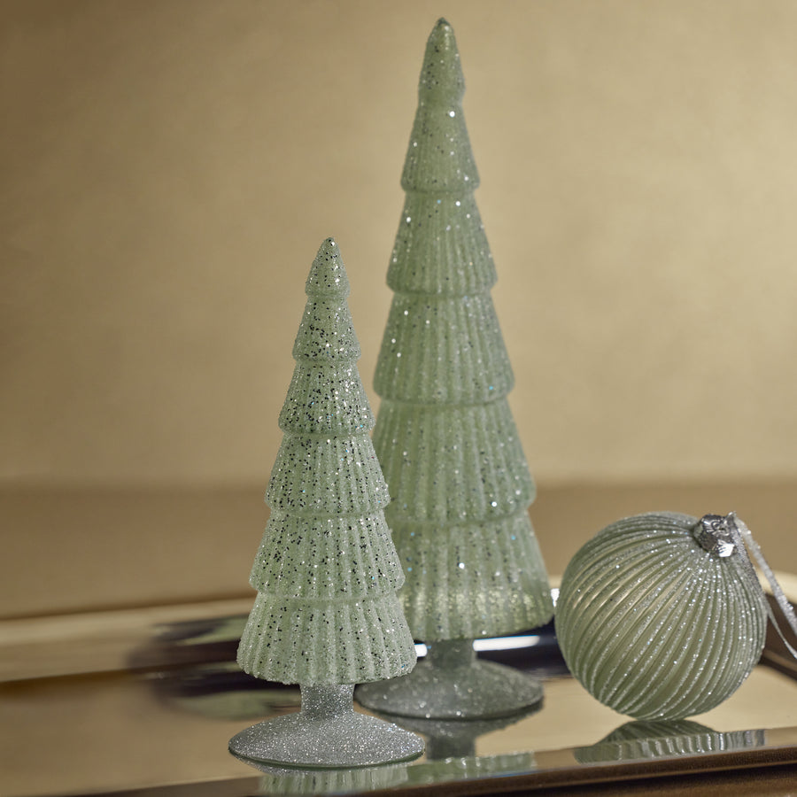 Sugar Pine Glass Tree on Silver Glitter Base - Light Green - Christmas Trees by Carlyle Avenue