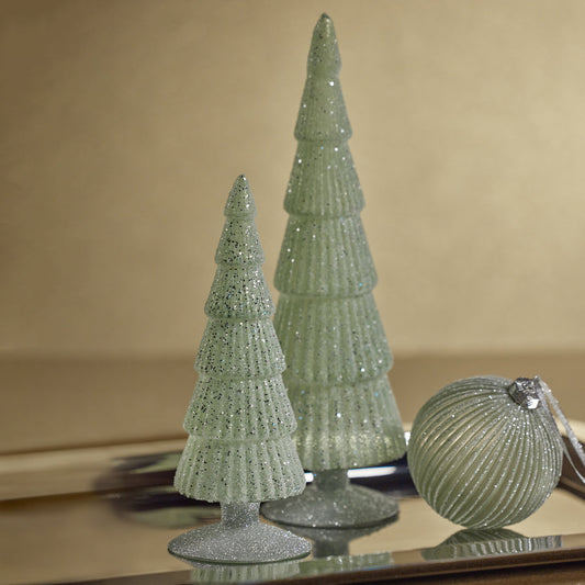 Sugar Pine Glass Tree on Silver Glitter Base - Light Green - Christmas Trees by Carlyle Avenue