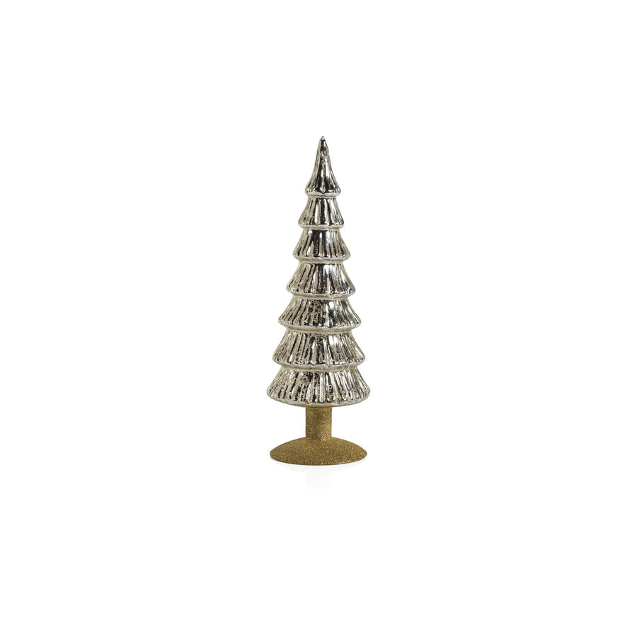 Miramonti Glass Tree on Gold Glitter Base - Silver - Christmas Trees by Carlyle Avenue
