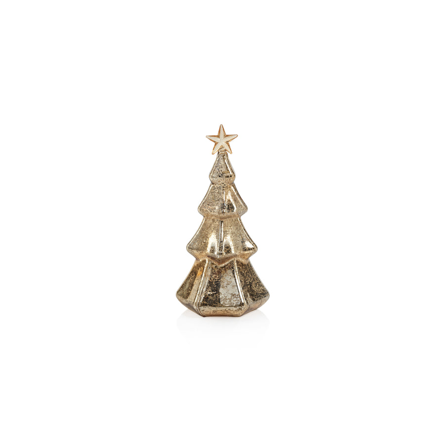 LED Hexagon Antique Tree with Star Design - Gold - Christmas Decor by Carlyle Avenue