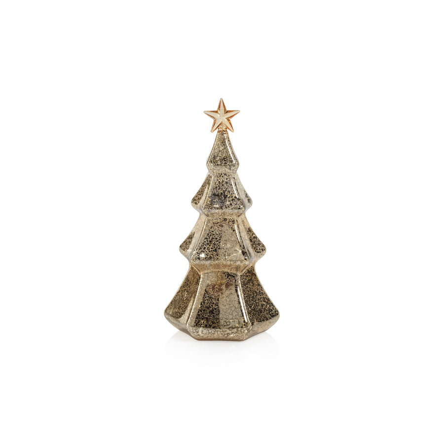 LED Hexagon Antique Tree with Star Design - Gold - Christmas Decor by Carlyle Avenue